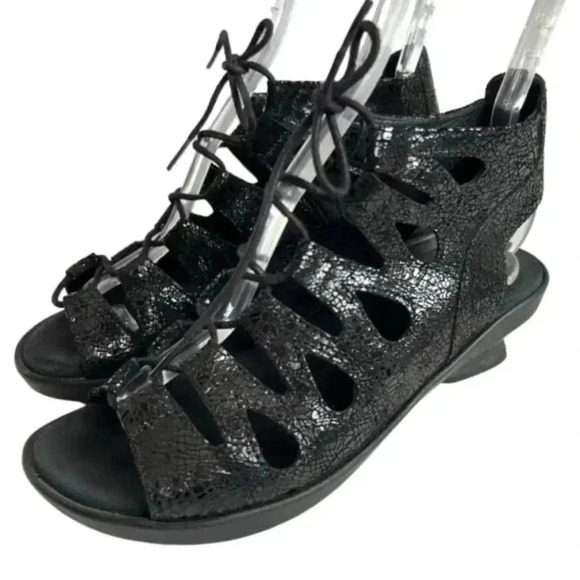 Wolky - 1855 Seminyak Black Crackled Crash Suede Leather Sandals Size 10 - Picture 5 of 7